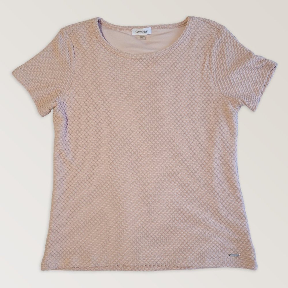CALVIN KLEIN Casual Short Sleeve Blouse, Feminine Barbiecore Pink Shirt, Size S